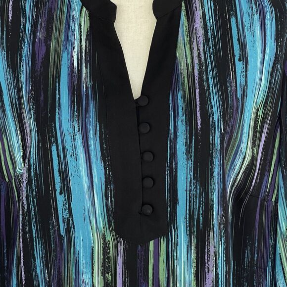 JM Collection SZ 12 Top 3/4 Sleeves V-Neck Lightweight Lined Abstract Side Slits - Picture 2 of 10